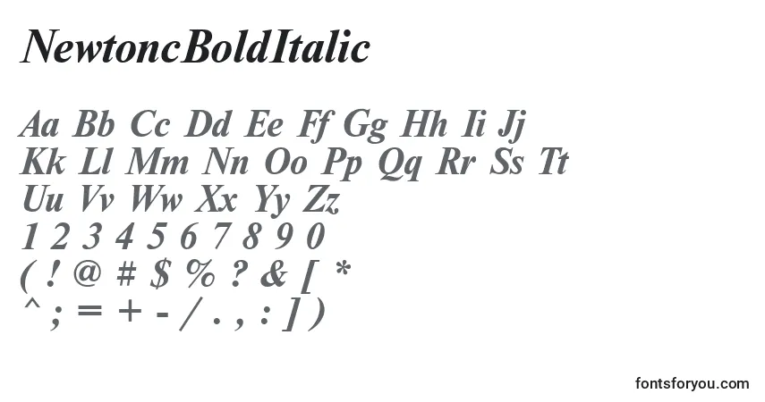 A fonte NewtoncBoldItalic (112786) – alfabeto, números, caracteres especiais