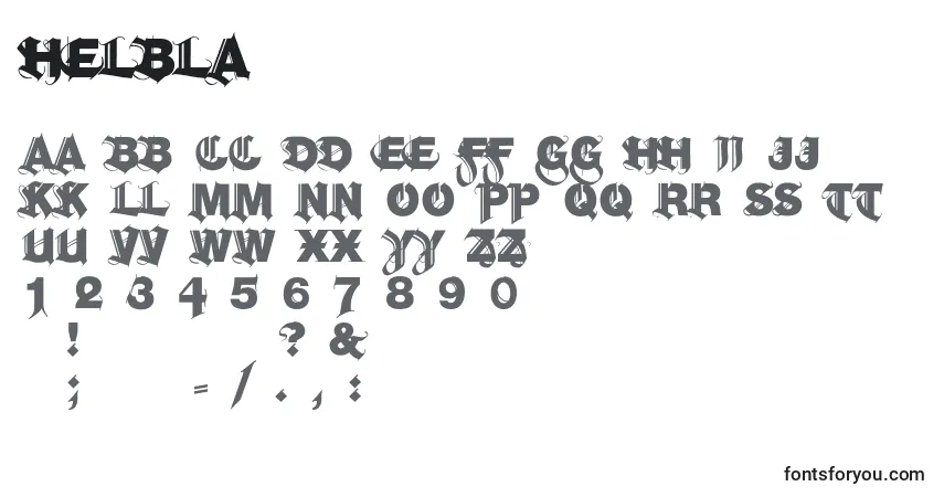 A fonte Helbla – alfabeto, números, caracteres especiais