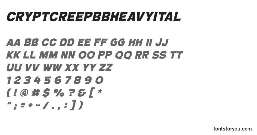 A fonte CryptcreepbbHeavyital (112795) – alfabeto, números, caracteres especiais