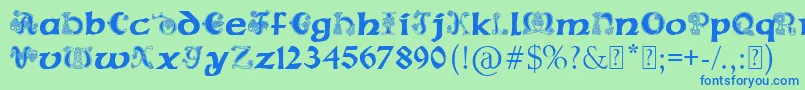 フォントPaulsCelticFont2 – 青い文字は緑の背景です。