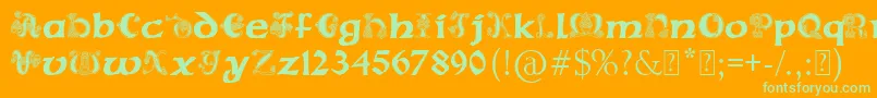 PaulsCelticFont2-Schriftart – Grüne Schriften auf orangefarbenem Hintergrund