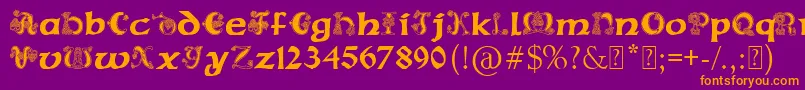 PaulsCelticFont2-fontti – oranssit fontit violetilla taustalla