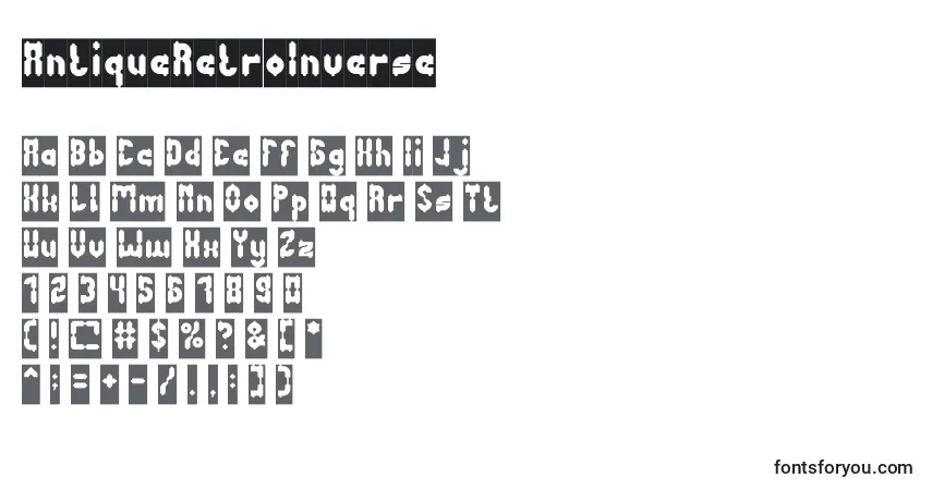 Czcionka AntiqueRetroInverse – alfabet, cyfry, specjalne znaki