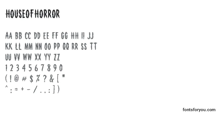 Schriftart Houseofhorror – Alphabet, Zahlen, spezielle Symbole