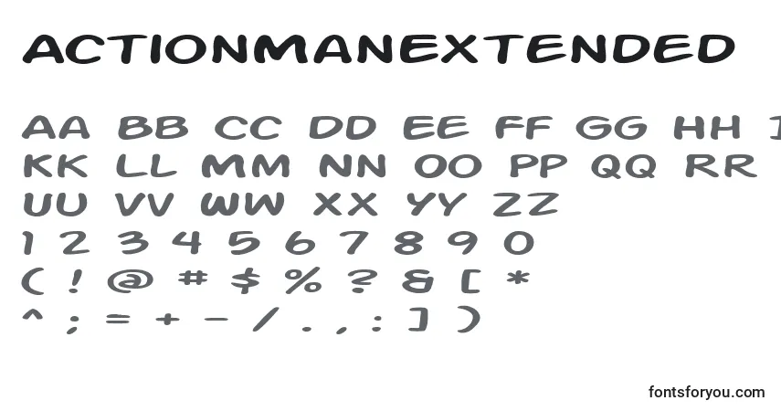 Schriftart ActionManExtended – Alphabet, Zahlen, spezielle Symbole