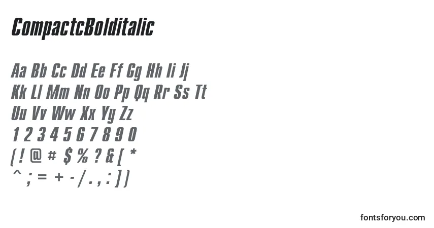 Czcionka CompactcBolditalic – alfabet, cyfry, specjalne znaki