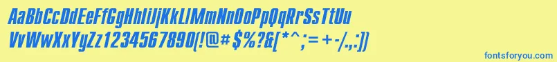 フォントCompactcBolditalic – 青い文字が黄色の背景にあります。