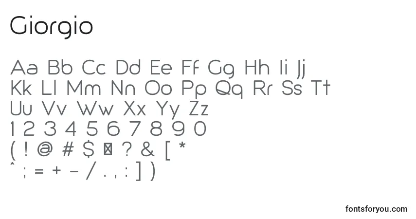 A fonte Giorgio – alfabeto, números, caracteres especiais
