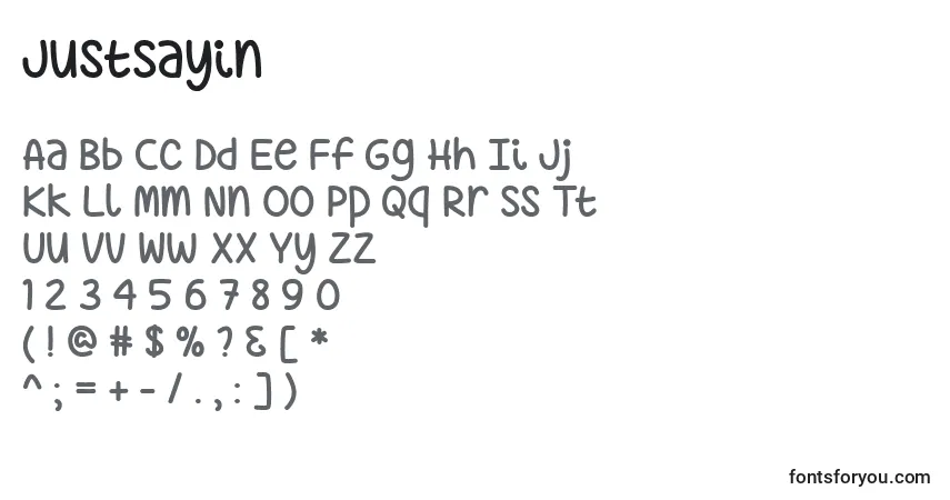 Schriftart JustSayin – Alphabet, Zahlen, spezielle Symbole