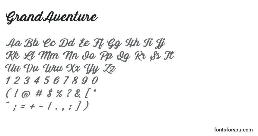 Fuente GrandAventure - alfabeto, números, caracteres especiales