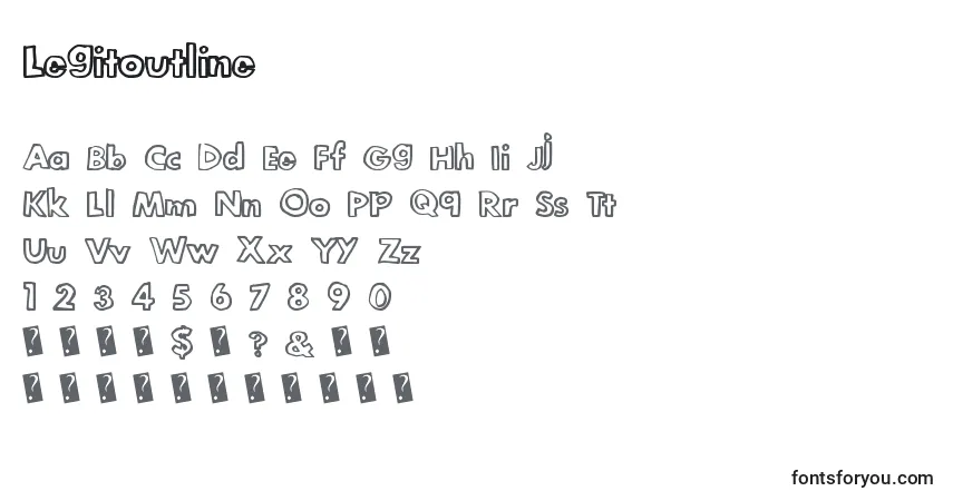 Czcionka Legitoutline – alfabet, cyfry, specjalne znaki