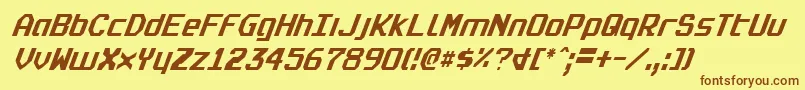 RealpolitikCondensedItalic-fontti – ruskeat fontit keltaisella taustalla
