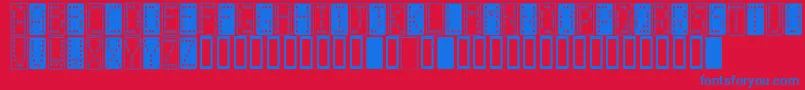 DominoSmal-Schriftart – Blaue Schriften auf rotem Hintergrund