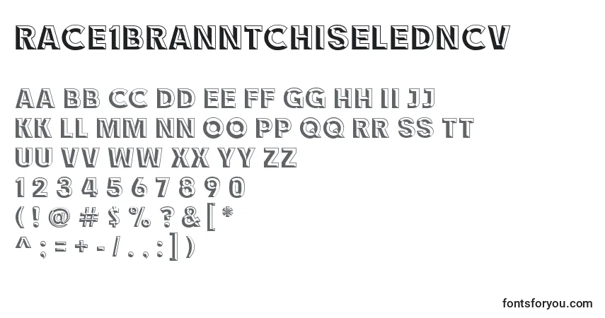 Czcionka Race1BranntChiseledNcv (112841) – alfabet, cyfry, specjalne znaki