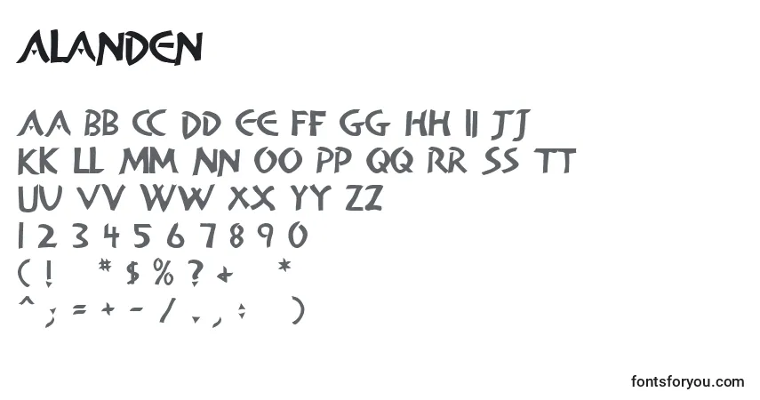 Fuente AlanDen - alfabeto, números, caracteres especiales