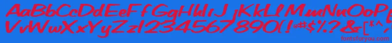 Betatechfont65Bold-Schriftart – Rote Schriften auf blauem Hintergrund