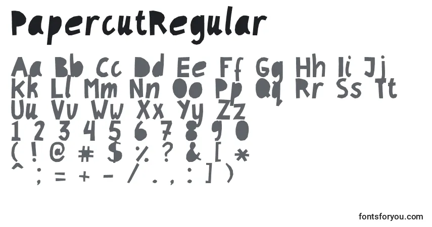 A fonte PapercutRegular – alfabeto, números, caracteres especiais
