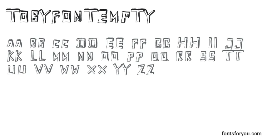 A fonte TobyfontEmpty – alfabeto, números, caracteres especiais