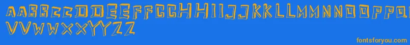 フォントTobyfontEmpty – オレンジ色の文字が青い背景にあります。