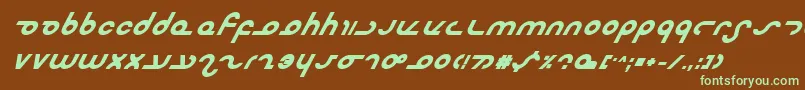 フォントMasterbi – 緑色の文字が茶色の背景にあります。