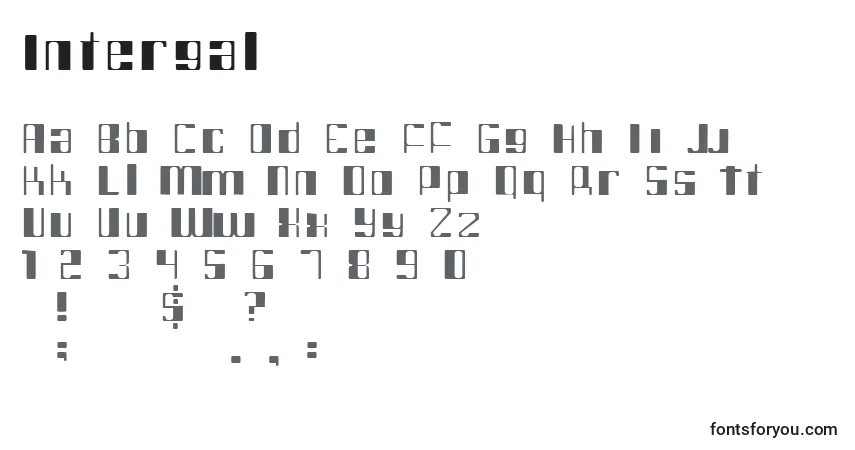 Czcionka Intergal – alfabet, cyfry, specjalne znaki