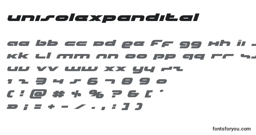 Czcionka Unisolexpandital – alfabet, cyfry, specjalne znaki