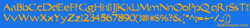 フォントTrilayered – オレンジ色の文字が青い背景にあります。