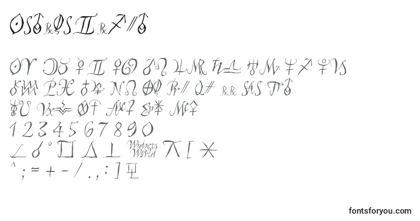 A fonte Astroscript – alfabeto, números, caracteres especiais