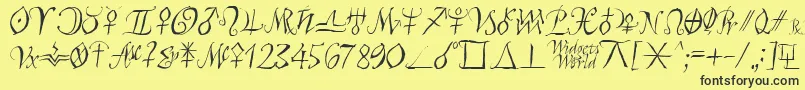 Astroscript-Schriftart – Schwarze Schriften auf gelbem Hintergrund
