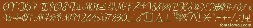 フォントAstroscript – 緑色の文字が茶色の背景にあります。