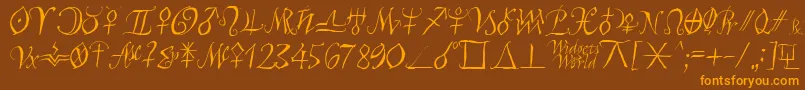 フォントAstroscript – オレンジ色の文字が茶色の背景にあります。
