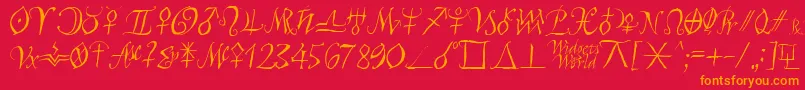 フォントAstroscript – 赤い背景にオレンジの文字