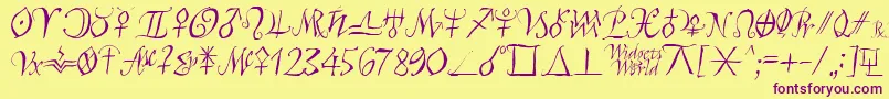 Astroscript-Schriftart – Violette Schriften auf gelbem Hintergrund