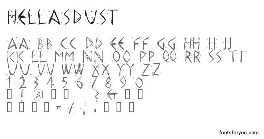 Czcionka Hellasdust – alfabet, cyfry, specjalne znaki