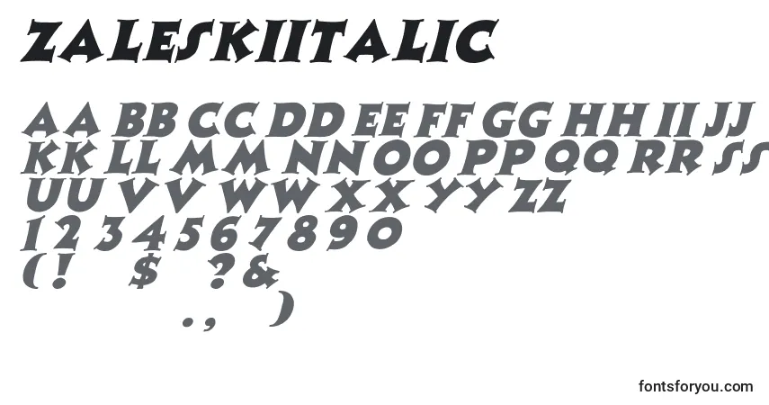 A fonte ZaleskiItalic – alfabeto, números, caracteres especiais