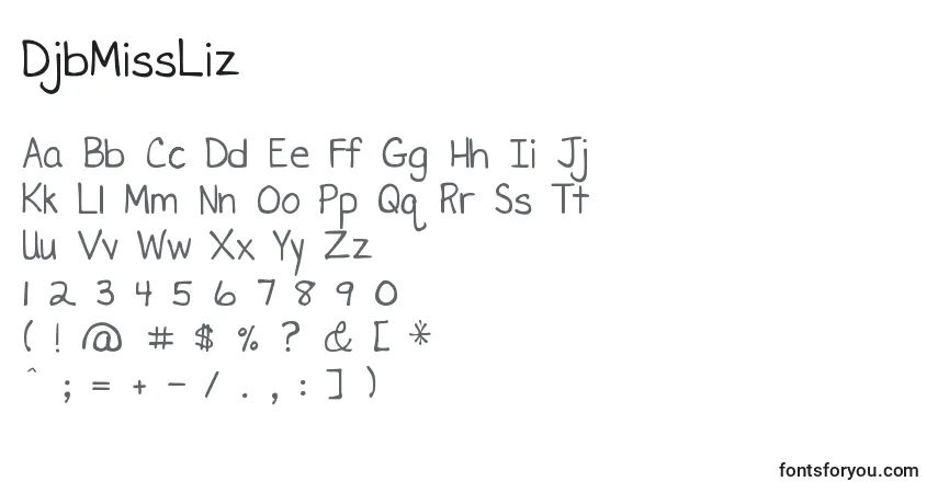 Czcionka DjbMissLiz – alfabet, cyfry, specjalne znaki