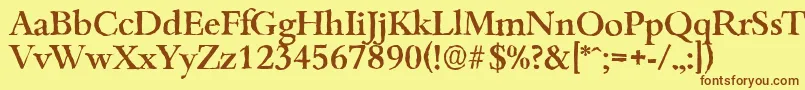 フォントBambergantiqueMediumRegular – 茶色の文字が黄色の背景にあります。