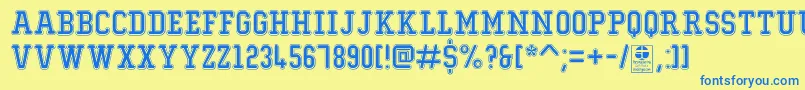 TypoCollegeOutlineDemo-Schriftart – Blaue Schriften auf gelbem Hintergrund