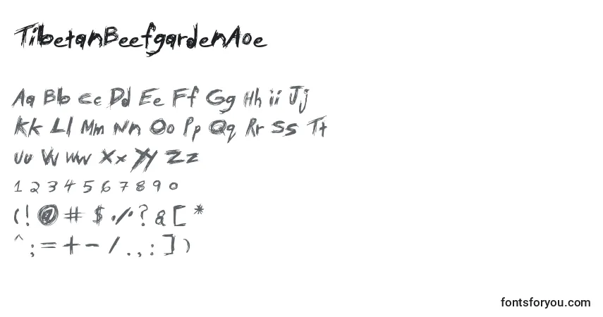 A fonte TibetanBeefgardenAoe – alfabeto, números, caracteres especiais
