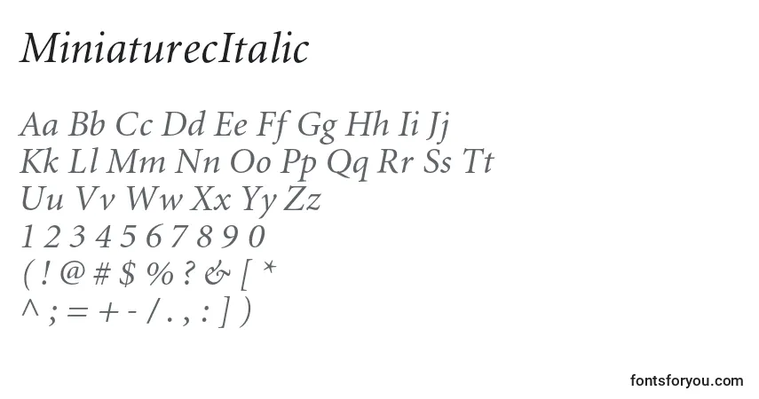 MiniaturecItalic Font – alphabet, numbers, special characters
