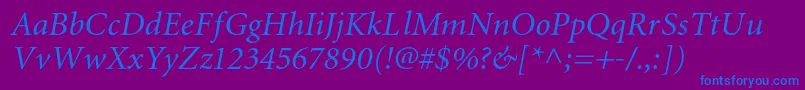 フォントMiniaturecItalic – 紫色の背景に青い文字