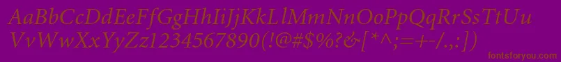 フォントMiniaturecItalic – 紫色の背景に茶色のフォント