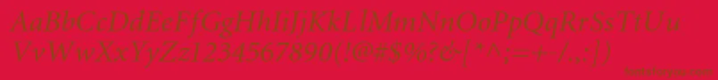 フォントMiniaturecItalic – 赤い背景に茶色の文字