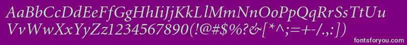 MiniaturecItalic-fontti – vihreät fontit violetilla taustalla