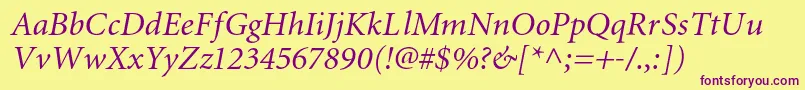 Fonte MiniaturecItalic – fontes roxas em um fundo amarelo