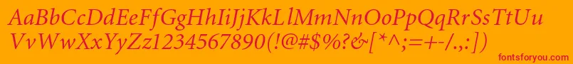 Czcionka MiniaturecItalic – czerwone czcionki na pomarańczowym tle