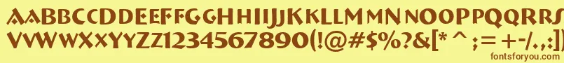 フォントABremencaps – 茶色の文字が黄色の背景にあります。