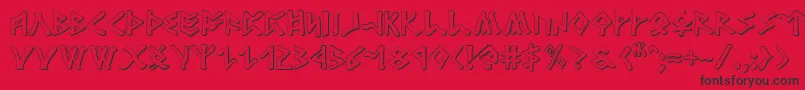 Rosicrucian3D-Schriftart – Schwarze Schriften auf rotem Hintergrund