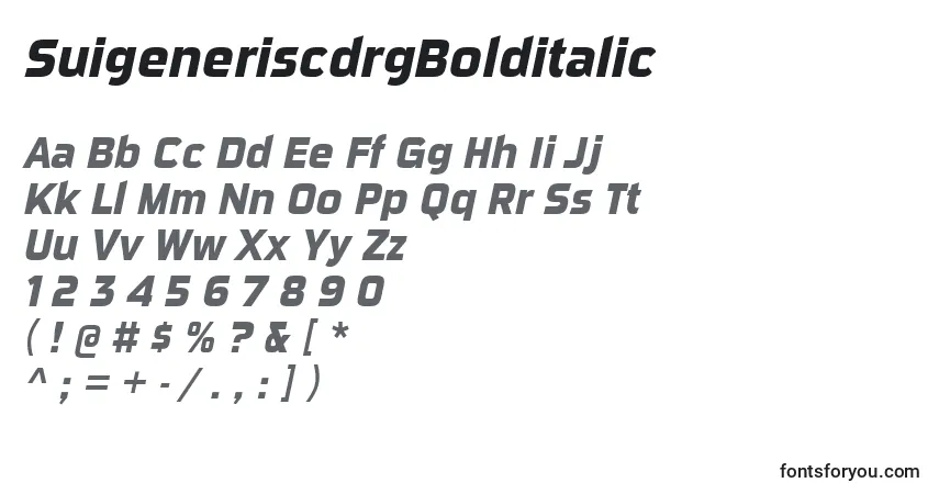 Czcionka SuigeneriscdrgBolditalic – alfabet, cyfry, specjalne znaki