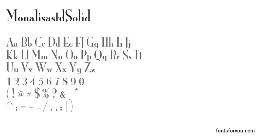A fonte MonalisastdSolid – alfabeto, números, caracteres especiais